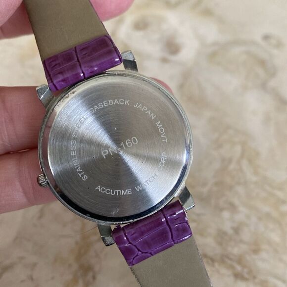 Crystal Embellished Purple & Stainless Steel Quartz Wristwatch - Picture 7 of 7